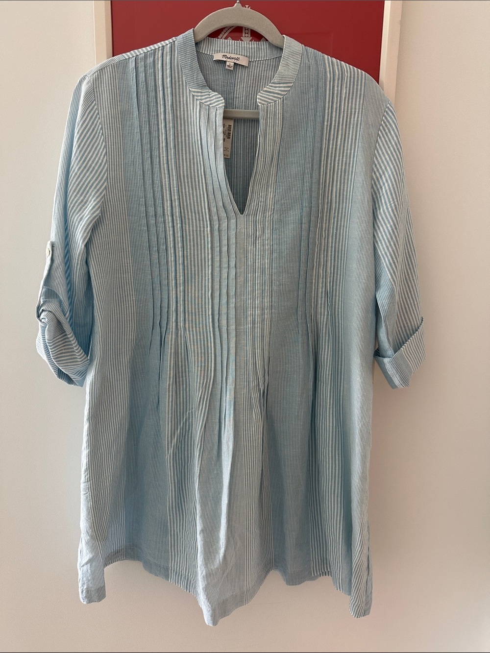 NWT Madewell Light Blue & White Striped Pintuck mini dress